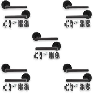 Infinity Set of 5 Pairs Matt Black T-Bar Lever Door Pull Handles with Tubular Latch and Hinges Pack for Interior & Exterior Doors Infinity Set of 5 Pairs Matt Black T-Bar Lever Door Pull Handles with Tubular Latch and Hinges Pack for Interior & Exterior Doors