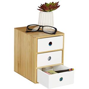 Relaxdays Desk Organiser, 3 Drawers, Office Storage Box, HxWxD: 21 x 14.5 x 20 cm, Bamboo & MDF, White Relaxdays Desk Organiser, 3 Drawers, Office Storage Box, HxWxD: 21 x 14.5 x 20 cm, Bamboo & MDF, White