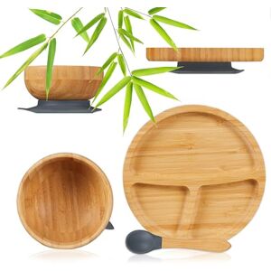 Relaxdays Toddler Tableware Set, with Suction Cup, Plate, Bowl & Spoon, Bamboo, Divided, Baby-Led Weaning, Natural/Grey, 3 x 18 cm Relaxdays Toddler Tableware Set, with Suction Cup, Plate, Bowl & Spoon, Bamboo, Divided, Baby-Led Weaning, Natural/Grey, 3 x 18 cm
