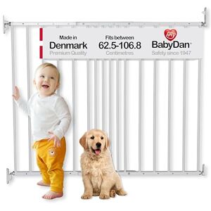 BabyDan MultiDan, 62.5-106.8 cm, Extendable Stair Gate/Baby Gate/Safety Gate, Metal, White, Made in Denmark (Pet Gate/Dog gate) BabyDan MultiDan, 62.5-106.8 cm, Extendable Stair Gate/Baby Gate/Safety Gate, Metal, White, Made in Denmark (Pet Gate/Dog gate)