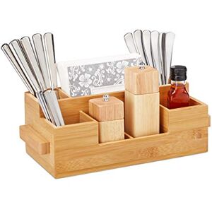 Relaxdays Cutlery Holder Bamboo, 7 Compartments, Table Caddy For Napkins, Sauces, Oil, Spices, HWD 11.5 x 35 x 15 cm Relaxdays Cutlery Holder Bamboo, 7 Compartments, Table Caddy For Napkins, Sauces, Oil, Spices, HWD 11.5 x 35 x 15 cm