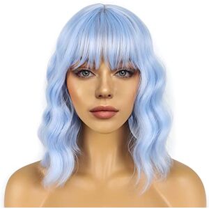 LANCAINI Short Bob Wigs with Bangs for Women Loose Wavy Wig Curly Wavy Shoulder Length Bob Synthetic Cosplay Wig for Girl Colorful Costume Wigs (Light Blue) LANCAINI Short Bob Wigs with Bangs for Women Loose Wavy Wig Curly Wavy Shoulder Length Bob Synthetic Cosplay Wig for Girl Colorful Costume Wigs (Light Blue)