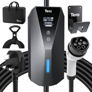Tera EV Charger Portable Type-2: EV Wallbox for Outdoor Charging 7meter Charging Label 13A 3kW UK 3PIN Plug Adjustable Strom IP66 LCD Screen with Cable Holder Storage Bag P02 Black Tera EV Charger Portable Type-2: EV Wallbox for Outdoor Charging 7meter Charging Label 13A 3kW UK 3PIN Plug Adjustable Strom IP66 LCD Screen with Cable Holder Storage Bag P02 Black