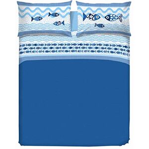 PENSIERI DELICATI Double Bed Set 100% Cotton, Complete Double Bed Sheet Set, 180 x 200 cm, Including Bottom Sheet, Top and 2 Pillowcases, Made in Italy, Blue Fish Design PENSIERI DELICATI Double Bed Set 100% Cotton, Complete Double Bed Sheet Set, 180 x 200 cm, Including Bottom Sheet, Top and 2 Pillowcases, Made in Italy, Blue Fish Design