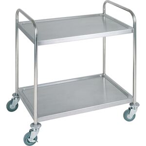 APS Serving trolley, stainless steel trolley, serving trolley with two shelves, W x D x H: 91 x 59 x 93 cm, distance between shelves approx. 56 cm, 4 swivel castors, 2 lockable, trolley with load capacity 80 kg APS Serving trolley, stainless steel trolley, serving trolley with two shelves, W x D x H: 91 x 59 x 93 cm, distance between shelves approx. 56 cm, 4 swivel castors, 2 lockable, trolley with load capacity 80 kg