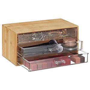 Relaxdays Bamboo Makeup Organiser, 3 Transparent Drawers, Cosmetics, Jewellery, H x W x D: 15 x 30 x 17.5 cm, Natural Relaxdays Bamboo Makeup Organiser, 3 Transparent Drawers, Cosmetics, Jewellery, H x W x D: 15 x 30 x 17.5 cm, Natural