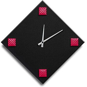 Mareli Wall Clock, Width 42x42, 4 mm Wooden dial Covered Embossed Paper with 4 Studs Coloured Enamelled Metal, Black and Red, Lato rombo cm 30 Mareli Wall Clock, Width 42x42, 4 mm Wooden dial Covered Embossed Paper with 4 Studs Coloured Enamelled Metal, Black and Red, Lato rombo cm 30