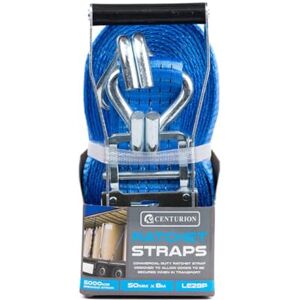 Centurion LE28P Heavy Duty Ratchet Strap 8m x 50mm 5000kg Break Strength Double J Hooks EN12195-2 Compliant Tie Down Strap for Cargo, Trailers, Vans & Trucks Centurion LE28P Heavy Duty Ratchet Strap 8m x 50mm 5000kg Break Strength Double J Hooks EN12195-2 Compliant Tie Down Strap for Cargo, Trailers, Vans & Trucks
