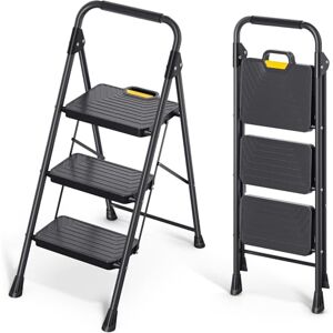 KINGRACK 3 Step Ladder, Sturdy Steel Step Stool with Anti-Slip Wide Pedals, Handrail, Safe-Lock Design, Pass 800lbs Load Testing, Folding Portable Ladder for Multi-Purpose, Home, Kitchen, Black KINGRACK 3 Step Ladder, Sturdy Steel Step Stool with Anti-Slip Wide Pedals, Handrail, Safe-Lock Design, Pass 800lbs Load Testing, Folding Portable Ladder for Multi-Purpose, Home, Kitchen, Black