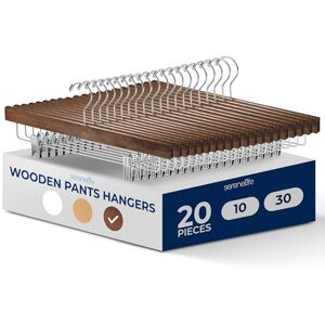 SereneLife Wooden Pants Hangers, 20-Pack Hangers with Adjustable Clips and Anti-Rust Swivel Hook, Space-Saving Pant Organizer for Closet, Ideal for Jeans, Slacks, Shorts, Trousers, Skirts (Retro) SereneLife Wooden Pants Hangers, 20-Pack Hangers with Adjustable Clips and Anti-Rust Swivel Hook, Space-Saving Pant Organizer for Closet, Ideal for Jeans, Slacks, Shorts, Trousers, Skirts (Retro)