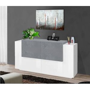 Dmora Sideboard Omero, Kitchen sideboard with 4 doors, Living room buffet, 100% Made in Italy, cm 160x45h86, Glossy white and Cement Dmora Sideboard Omero, Kitchen sideboard with 4 doors, Living room buffet, 100% Made in Italy, cm 160x45h86, Glossy white and Cement