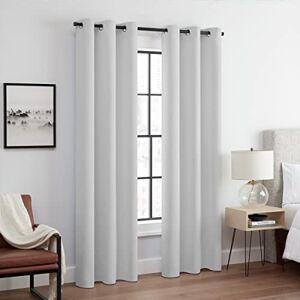 Eclipse Andover Solid Tripleweave Thermal Blackout Grommet Curtains for Bedroom (2 Panels), 42 in x 54 in, Silver White Eclipse Andover Solid Tripleweave Thermal Blackout Grommet Curtains for Bedroom (2 Panels), 42 in x 54 in, Silver White