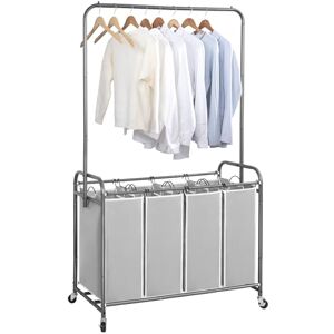 STORAGE MANIAC Laundry Sorter with Hanging Bar, Portable, Removable Laundry Hamper Cart with Heavy Duty Rolling Lockable Wheels and Removable Bags, Rolling Laundry Basket Organizer 181L, 4 Section STORAGE MANIAC Laundry Sorter with Hanging Bar, Portable, Removable Laundry Hamper Cart with Heavy Duty Rolling Lockable Wheels and Removable Bags, Rolling Laundry Basket Organizer 181L, 4 Section