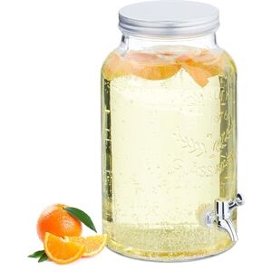 Relaxdays Drinks Dispenser, 5 litres, Beverage Jar with Vintage Design, Tap and Lid, Water Container, Glass, Transparent Relaxdays Drinks Dispenser, 5 litres, Beverage Jar with Vintage Design, Tap and Lid, Water Container, Glass, Transparent