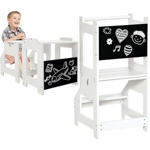 HOMCOM 2 in 1 Kids Kitchen Step Stool with Safety Rail Toddler Steps with Chalkboard for Kitchen Bathroom, White HOMCOM 2 in 1 Kids Kitchen Step Stool with Safety Rail Toddler Steps with Chalkboard for Kitchen Bathroom, White