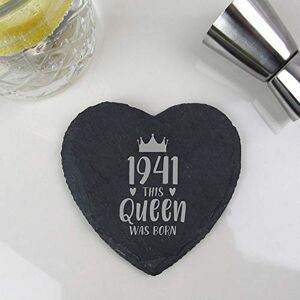 eBuyGB Drinks Mat, Placemat Engraved Heart Coaster-1941 This Queen was Born Design-80th Women, Her-Eightieth Birthday Gift for Mum, Slate eBuyGB Drinks Mat, Placemat Engraved Heart Coaster-1941 This Queen was Born Design-80th Women, Her-Eightieth Birthday Gift for Mum, Slate