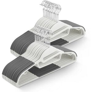 KEPLIN 50 Pack Non-Slip Hangers Durable Slimline Design Space Saving With 360 Swivel, Tie Organiser, Strap Hooks and S Shape Opening (41x22cm) in (White) KEPLIN 50 Pack Non-Slip Hangers Durable Slimline Design Space Saving With 360 Swivel, Tie Organiser, Strap Hooks and S Shape Opening (41x22cm) in (White)