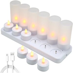 EXTSUD Rechargeable Flameless Candle, 12 Pcs Warm White LED Flickering Tea Lights and 12 Frosted Cups, Comes with Charging Base, No Battery Needed EXTSUD Rechargeable Flameless Candle, 12 Pcs Warm White LED Flickering Tea Lights and 12 Frosted Cups, Comes with Charging Base, No Battery Needed