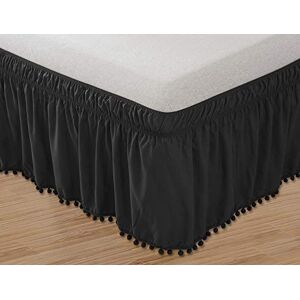 Elegant Comfort Luxury Top-Knot Tassle PomPom Fringe Ruffle Bed Skirt -Wrap Around Style- Elastic Bed Wrap- Wrinkle Resistant 16inch Drop, Twin/Full, Black Elegant Comfort Luxury Top-Knot Tassle PomPom Fringe Ruffle Bed Skirt -Wrap Around Style- Elastic Bed Wrap- Wrinkle Resistant 16inch Drop, Twin/Full, Black