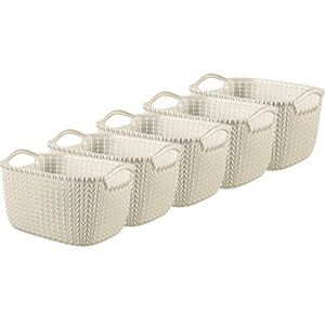 CURVER Knit Effect Set of 5 Kitchen, Living room, Bathroom, Bedroom, Utility Rectangular Small Storage Basket 8 Litres Oasis White CURVER Knit Effect Set of 5 Kitchen, Living room, Bathroom, Bedroom, Utility Rectangular Small Storage Basket 8 Litres Oasis White