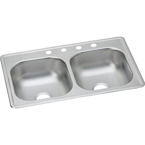 Elkay DSE233191 Dayton Elite 20 Gauge Stainless Steel 33" x 19" x 8" Double Bowl Top Mount Kitchen Sink, 1 Faucet Hole, Satin, 33 x 19 x 8 Elkay DSE233191 Dayton Elite 20 Gauge Stainless Steel 33" x 19" x 8" Double Bowl Top Mount Kitchen Sink, 1 Faucet Hole, Satin, 33 x 19 x 8