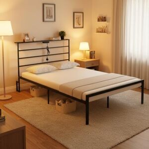 FurnitureR 4ft6 Double Bed Frame: Featuring a 4-Tier Storage Headboard, Robust Metal Platform Bed Design,For Twins Boys Girls Couple, 206x140x100Height FurnitureR 4ft6 Double Bed Frame: Featuring a 4-Tier Storage Headboard, Robust Metal Platform Bed Design,For Twins Boys Girls Couple, 206x140x100Height