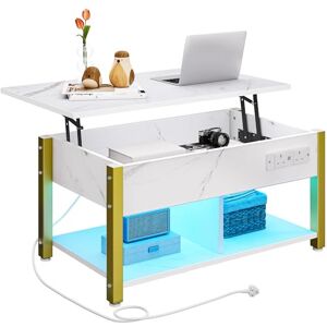 YITAHOME Lift-Top Coffee Table, Easy Adjustable Height with Hidden Storage, Rectangular Coffee Table with 2-Tier Storage, Power Outlets, Multi-Color LED Lighting for Living Room, White Marble YITAHOME Lift-Top Coffee Table, Easy Adjustable Height with Hidden Storage, Rectangular Coffee Table with 2-Tier Storage, Power Outlets, Multi-Color LED Lighting for Living Room, White Marble