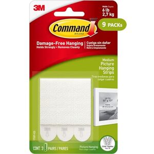 Command Picture Hanging Strips 9 Packs of 3 Pairs of Medium (54 Strips), White Damage Free Hanging For Pictures, Frames, Mirrors, Wall decor and Signs Command Picture Hanging Strips 9 Packs of 3 Pairs of Medium (54 Strips), White Damage Free Hanging For Pictures, Frames, Mirrors, Wall decor and Signs