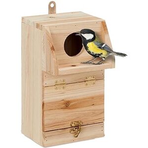 Relaxdays Nesting Box, for Sparrows & Redstarts, Cleaning Flap, 24.5 x 14 x 14 cm, Birdhouse to Hang Up, Wood, Natural, Iron Relaxdays Nesting Box, for Sparrows & Redstarts, Cleaning Flap, 24.5 x 14 x 14 cm, Birdhouse to Hang Up, Wood, Natural, Iron