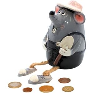 Dekohelden24 Ceramic Money Box Mouse with Spade Gardener Handmade Approx. 17 cm Tall, Edge Stool, Standard Size Dekohelden24 Ceramic Money Box Mouse with Spade Gardener Handmade Approx. 17 cm Tall, Edge Stool, Standard Size