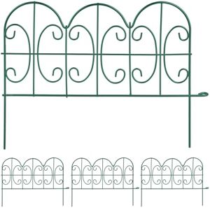 Relaxdays Metal Garden Fence, Set of 4 Elements with Decorations, HxW: 28 x 38.5 cm, Flower Bed Edge to Plug-in, Green, Steel, 28 x 38.5 x 1.5 cm Relaxdays Metal Garden Fence, Set of 4 Elements with Decorations, HxW: 28 x 38.5 cm, Flower Bed Edge to Plug-in, Green, Steel, 28 x 38.5 x 1.5 cm