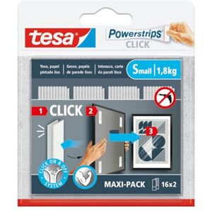 tesa UK tesa Powerstrips Click – Adhesive Hooks for Hanging Frames and Wall Decorations Without Drilling – Self-Adhesive Strips with On and Off Hook and Loop System – Small – 16 x 2 Pieces tesa UK tesa Powerstrips Click – Adhesive Hooks for Hanging Frames and Wall Decorations Without Drilling – Self-Adhesive Strips with On and Off Hook and Loop System – Small – 16 x 2 Pieces
