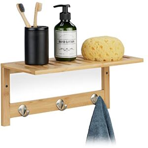 Relaxdays Wall Shelf with Hook Rail, Bamboo, HxWxD: 18 x 37.5 x 16 cm, Towel Holder Bathroom, Coat Rack Hallway, Wood Relaxdays Wall Shelf with Hook Rail, Bamboo, HxWxD: 18 x 37.5 x 16 cm, Towel Holder Bathroom, Coat Rack Hallway, Wood