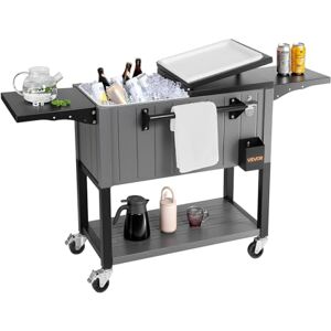 VEVOR 80QT Rolling Ice Chest, Holds up to 50 Bottles / 110 Cans, Portable Patio Party Bar Drink Cooler Cart with Bottom Shelf & Foldable Side Shelves, Beverage Pool with Swivel Wheels & Bottle Opener VEVOR 80QT Rolling Ice Chest, Holds up to 50 Bottles / 110 Cans, Portable Patio Party Bar Drink Cooler Cart with Bottom Shelf & Foldable Side Shelves, Beverage Pool with Swivel Wheels & Bottle Opener