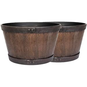 Plant Avenue Lightweight Recycled Plastic Garden Pot Planter with Drainage Holes UV Resistant & Frostproof 2 x Oban Dark Oak Whiskey Barrel 39cm Plant Avenue Lightweight Recycled Plastic Garden Pot Planter with Drainage Holes UV Resistant & Frostproof 2 x Oban Dark Oak Whiskey Barrel 39cm