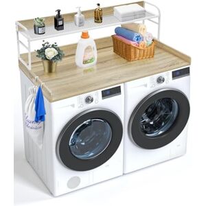 VEVOR Washer Dryer Countertop with 2-Tier Shelf, 54" x 27" Wooden Washer and Dryer Countertop with Anti-Slip Pads, Water-Resistant Laundry Topper Cover for Laundry Room Organization and Storage, Oak VEVOR Washer Dryer Countertop with 2-Tier Shelf, 54" x 27" Wooden Washer and Dryer Countertop with Anti-Slip Pads, Water-Resistant Laundry Topper Cover for Laundry Room Organization and Storage, Oak