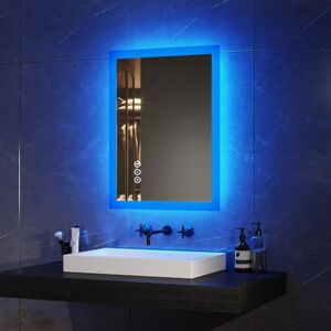EMKE Bluetooth Bathroom Mirror with Shaver Socket, 450 x 600 mm Blue Atmosphere Illuminated Bathroom Mirror with 3 Color Tone, Dimmable, Memory Function, Demister Wall Mounted Bathroom Vanity Mirror EMKE Bluetooth Bathroom Mirror with Shaver Socket, 450 x 600 mm Blue Atmosphere Illuminated Bathroom Mirror with 3 Color Tone, Dimmable, Memory Function, Demister Wall Mounted Bathroom Vanity Mirror