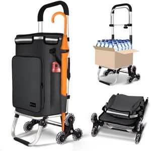 VOUNOT ® Folding Shopping Trolley on 6 Wheels, Aluminium Lightweight Shopping Cart with Insulated Cooling Bag, 2 Hooks, 2 Side Pockets, Stair Climbing Grocery Trolley, 60L Black VOUNOT ® Folding Shopping Trolley on 6 Wheels, Aluminium Lightweight Shopping Cart with Insulated Cooling Bag, 2 Hooks, 2 Side Pockets, Stair Climbing Grocery Trolley, 60L Black