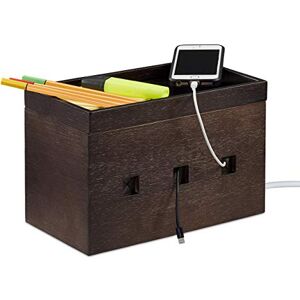 Relaxdays Bamboo Cable Box, Hide Lead Extensions & Cables, Desk Organiser, 16.5x25.5x14cm, Dark Brown Relaxdays Bamboo Cable Box, Hide Lead Extensions & Cables, Desk Organiser, 16.5x25.5x14cm, Dark Brown