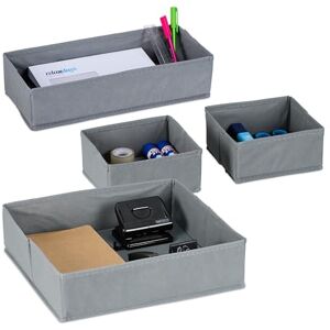 Relaxdays Storage Box, Drawer Set, 4-Piece Organiser for Wardrobe, Office Desk, Closet Space, 3 Different Sizes, Grey, Polyester, 10 x 35 x 33 cm Relaxdays Storage Box, Drawer Set, 4-Piece Organiser for Wardrobe, Office Desk, Closet Space, 3 Different Sizes, Grey, Polyester, 10 x 35 x 33 cm