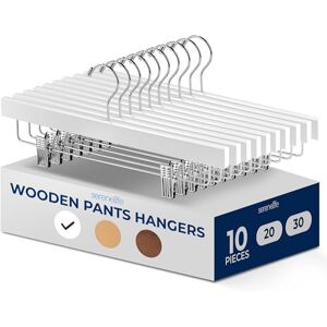 SereneLife Wooden Pants Hangers, 10-Pack Hangers with Adjustable Clips and Anti-Rust Swivel Hook, Space-Saving Pant Organizer for Closet, Ideal for Jeans, Slacks, Shorts, Trousers, Skirts (White) SereneLife Wooden Pants Hangers, 10-Pack Hangers with Adjustable Clips and Anti-Rust Swivel Hook, Space-Saving Pant Organizer for Closet, Ideal for Jeans, Slacks, Shorts, Trousers, Skirts (White)
