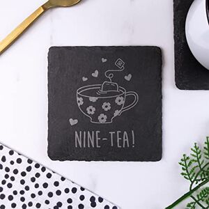 eBuyGB Engraved Square Slate Coaster -Nine-Tea Design 90th Birthday Gifts for Women, Her Ninetieth Birthday Gift for Mum, Grandma Drinks Mat eBuyGB Engraved Square Slate Coaster -Nine-Tea Design 90th Birthday Gifts for Women, Her Ninetieth Birthday Gift for Mum, Grandma Drinks Mat
