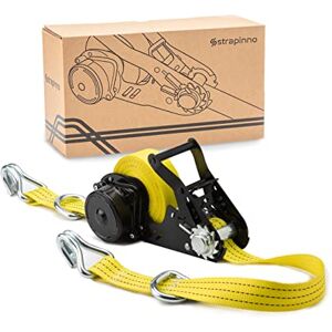 Strapinno Retractable Ratchet Tie-Down Strap 1.5 in x 20 ft Heavy-Duty Strap with Double-J Hooks, D Rings, Tangle-Free Webbing, 6,600lbs Breaking Strength and 2,200lbs Working Load Limit Strapinno Retractable Ratchet Tie-Down Strap 1.5 in x 20 ft Heavy-Duty Strap with Double-J Hooks, D Rings, Tangle-Free Webbing, 6,600lbs Breaking Strength and 2,200lbs Working Load Limit