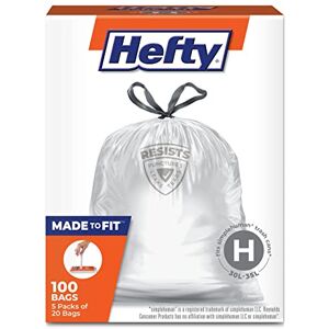 Hefty Made to Fit Trash Bags, Fits SimpleHuman Size H (9 Gallons), 100 Count (4 Pouches of 25 Bags Each) Hefty Made to Fit Trash Bags, Fits SimpleHuman Size H (9 Gallons), 100 Count (4 Pouches of 25 Bags Each)