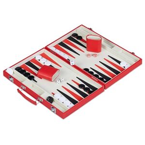Relaxdays Backgammon Case, Travel Board Game, with Accessories & Dice, HxWxD: 5 x 36.5 x 24 cm, Leather Look, Red, Plastic, Fibreboard Relaxdays Backgammon Case, Travel Board Game, with Accessories & Dice, HxWxD: 5 x 36.5 x 24 cm, Leather Look, Red, Plastic, Fibreboard