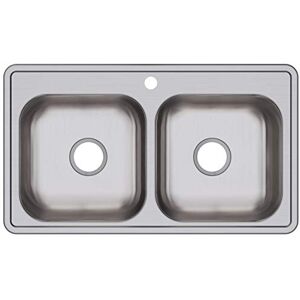Elkay D233191 22 Gauge Stainless Steel 33" x 19" x 6.4375" Double Bowl Top Mount Kitchen Sink, 1 Hole, 33 x 19 x 6.4375 Elkay D233191 22 Gauge Stainless Steel 33" x 19" x 6.4375" Double Bowl Top Mount Kitchen Sink, 1 Hole, 33 x 19 x 6.4375
