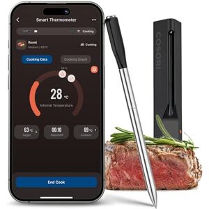 COSORI Wireless Meat Thermometer, 50m Range Bluetooth Meat Thermometer for Air Fryer Grill Kitchen and BBQ Oven Smoker, Smart APP with Expert Recipes COSORI Wireless Meat Thermometer, 50m Range Bluetooth Meat Thermometer for Air Fryer Grill Kitchen and BBQ Oven Smoker, Smart APP with Expert Recipes