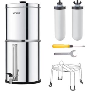 VEVOR Gravity-fed Water Filter System, 2.25G 304 Stainless-Steel Countertop Water Filtration System, Reduces Lead and up to 99% of Chlorine, with 2 Ceramic Carbon Filters, Water Level Spigot, Stand VEVOR Gravity-fed Water Filter System, 2.25G 304 Stainless-Steel Countertop Water Filtration System, Reduces Lead and up to 99% of Chlorine, with 2 Ceramic Carbon Filters, Water Level Spigot, Stand