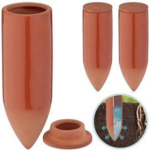 Relaxdays Clay Watering Spikes, Set of 3, 330ml, Irrigation Stakes for Houseplants & Balcony Pots, with Lid, Terracotta, Ceramics, 330 ml Relaxdays Clay Watering Spikes, Set of 3, 330ml, Irrigation Stakes for Houseplants & Balcony Pots, with Lid, Terracotta, Ceramics, 330 ml