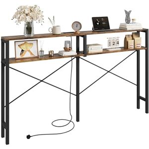 IRONCK Console Table with Power Outlet, 2-Tier Slim Sofa Table, 180 cm Narrow Behind Sofa Couch Table, Type-C Ports, Long Hallway Table for Entryway, Living Room, 180x20x104cm, Rustic Brown Black IRONCK Console Table with Power Outlet, 2-Tier Slim Sofa Table, 180 cm Narrow Behind Sofa Couch Table, Type-C Ports, Long Hallway Table for Entryway, Living Room, 180x20x104cm, Rustic Brown Black